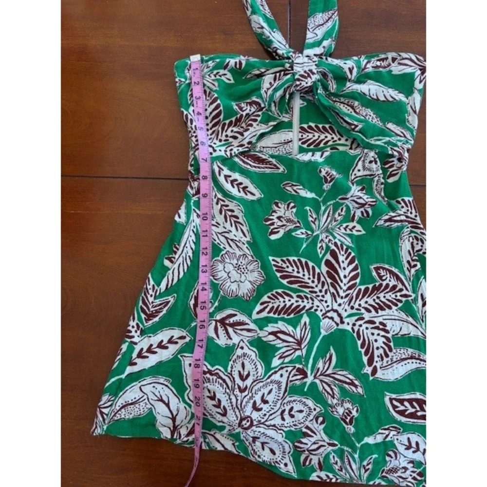 Zara‎ Tropical Green Floral Halter Cutout Romper Mini Skort Jumpsuit Linen Blend